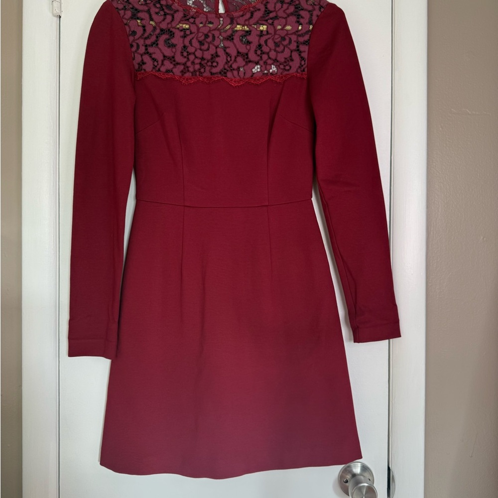 Trina Turk Red A-Line Long Sleeve Cocktail Dress